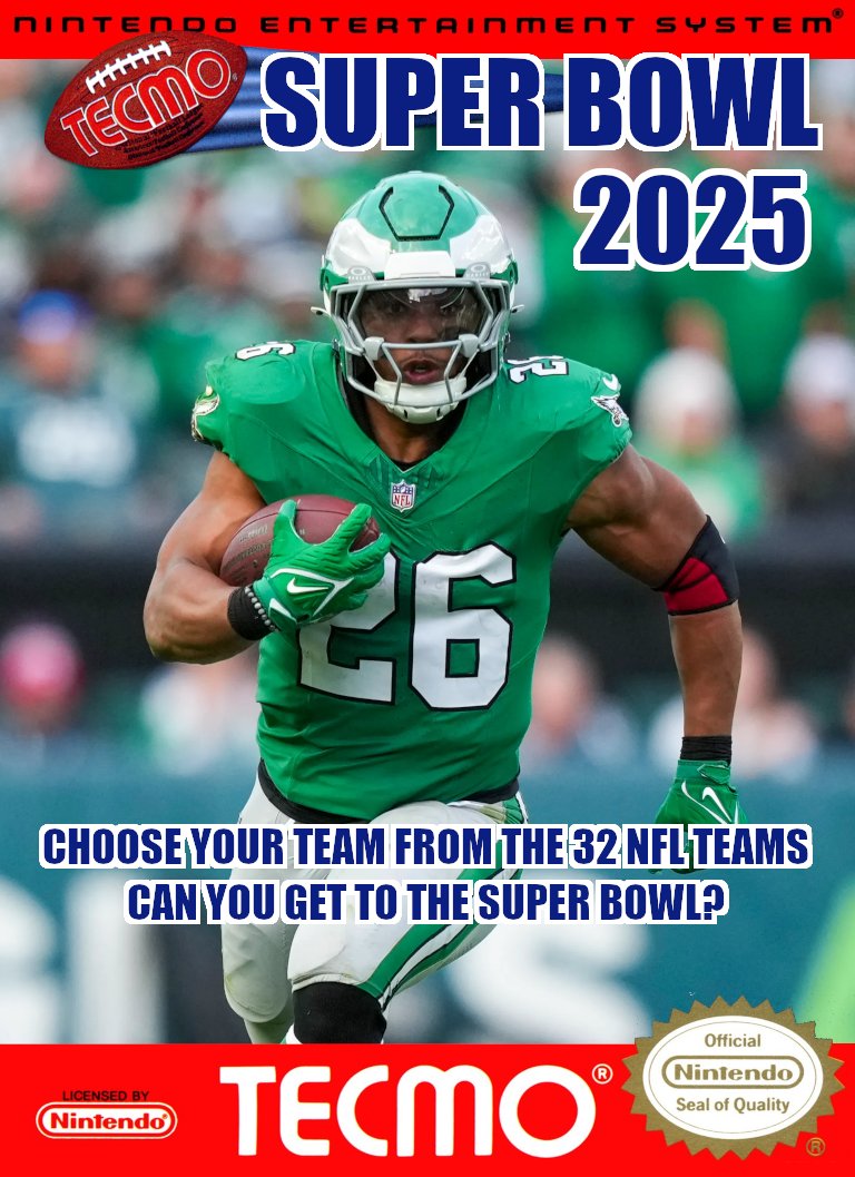 SBluemanTecmo's tweet image. Let the countdown begin! We are now 5 days away from the Final Edition of #TecmoSuperBowl2025. You'll be able to get it for FREE on 2/6 @ 8:00pm ET at TecmoBowl.org &amp;amp; SBlueman.com. 

#TecmoSuperBowl #TecmoBowl #NES #Emulation
