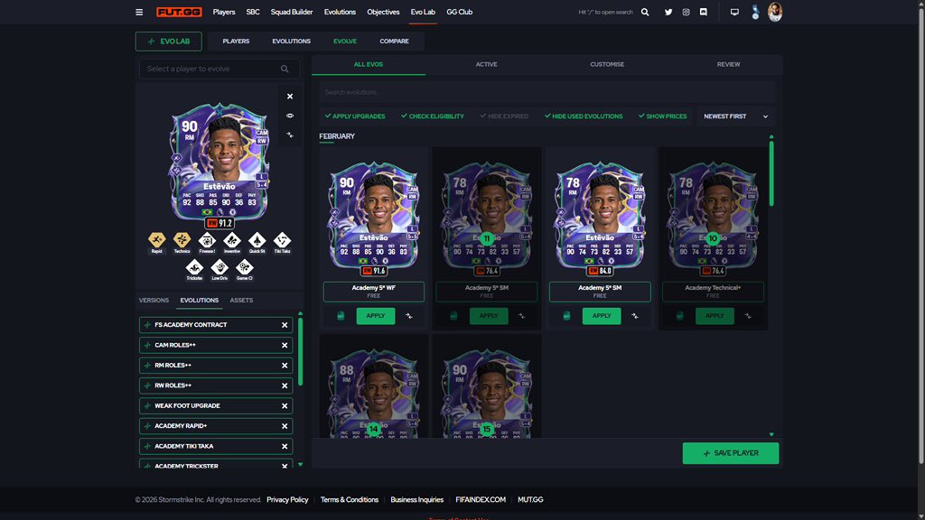 🧬🏅 Top Future Stars Academy EVOs

With two full EVO chains available, it’s the perfect time to scout some seriously cracked options across different positions 👇🔥

🇧🇷 Estêvão — 91.2 GGR
🟠 RW | Inside Forward ⚡✨

#FC26