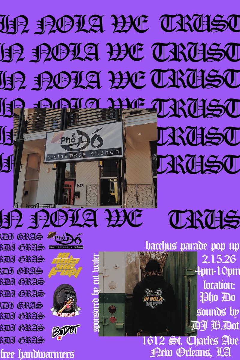 #PARADEPOPUP - 2.15.26 
4-10pm 📍 1612 ST. CHARLES AVE. ** bacchus parade route **

🆓 HANDWARMERS ♨️
🆓 CUT WATER 🥂

HAPPY MARDI GRAS 🎭⚜️
#neworleans #mardigras