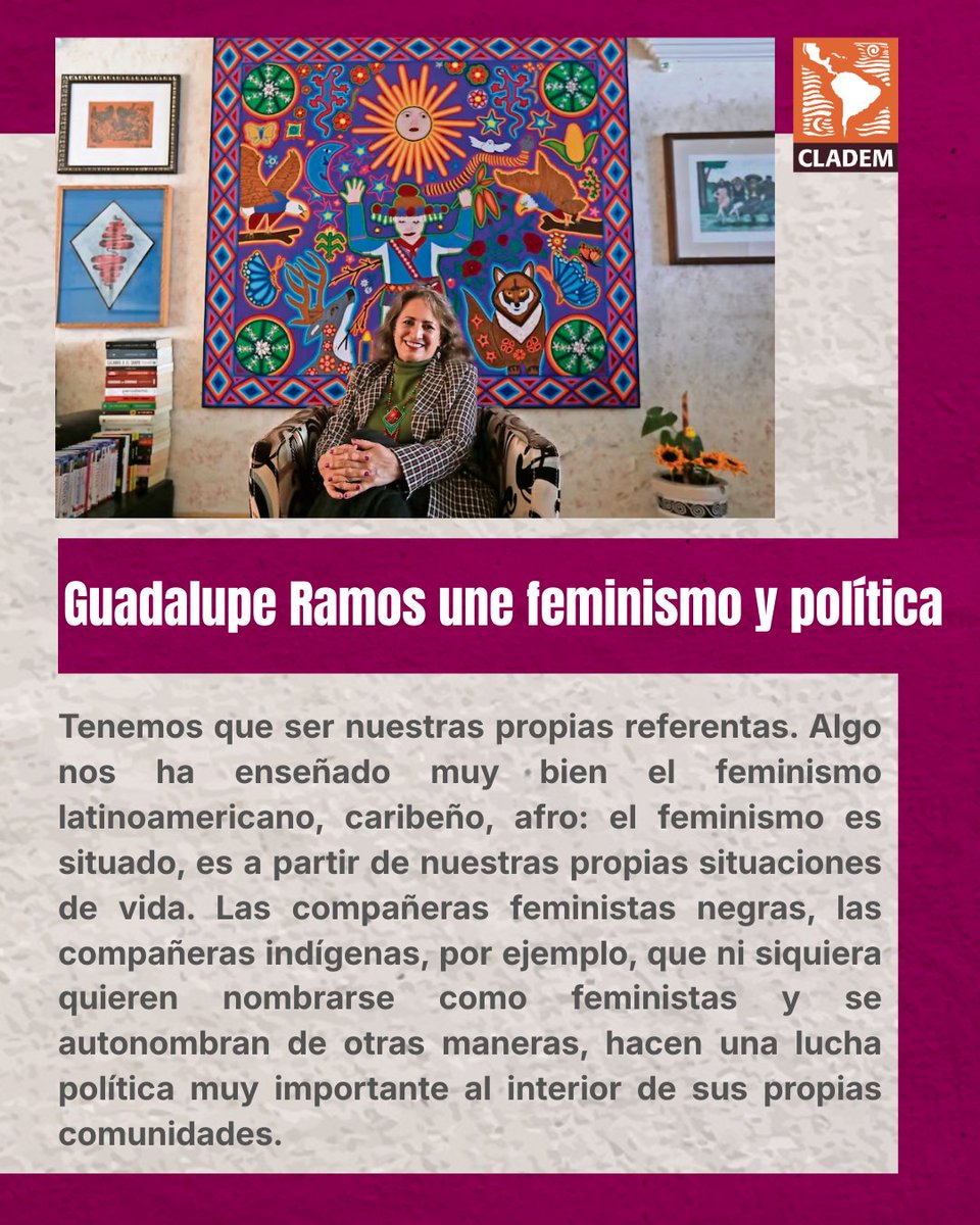 ✨ Desde CLADEM te invitamos a leer en El Universal la entrevista 
“Guadalupe Ramos une feminismo y política”, que destaca la trayectoria y lucha de María Guadalupe Ramos Ponce por los derechos de las mujeres 💜✊  

🔗 Léela aquí: eluniversal.com.mx/estados/guadal…

#Cladem #Feminismo