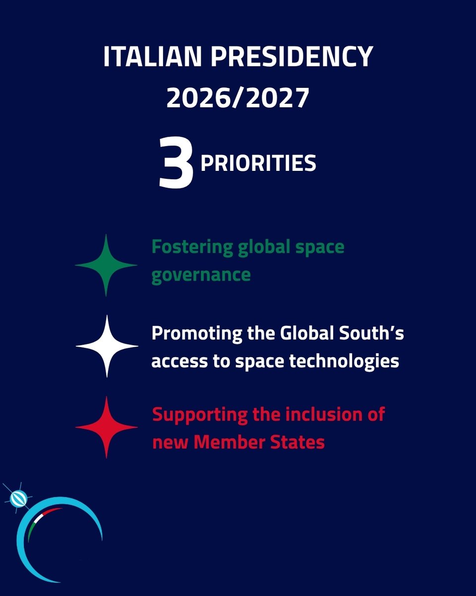 ItalyUN_Vienna's tweet photo. Prof. Valente @ASI_spazio President @#STSC63: as upcoming #COPUOS Chair 🇮🇹 aims to strengthen multilateral dialogue, expand membership & support emerging countries. From #IRIDE & #COSMO-SkyMed to Moon exploration & capacity-building 🇮🇹 is committed to inclusive space governance🚀 https://t.co/s2lZhEQ4Lz