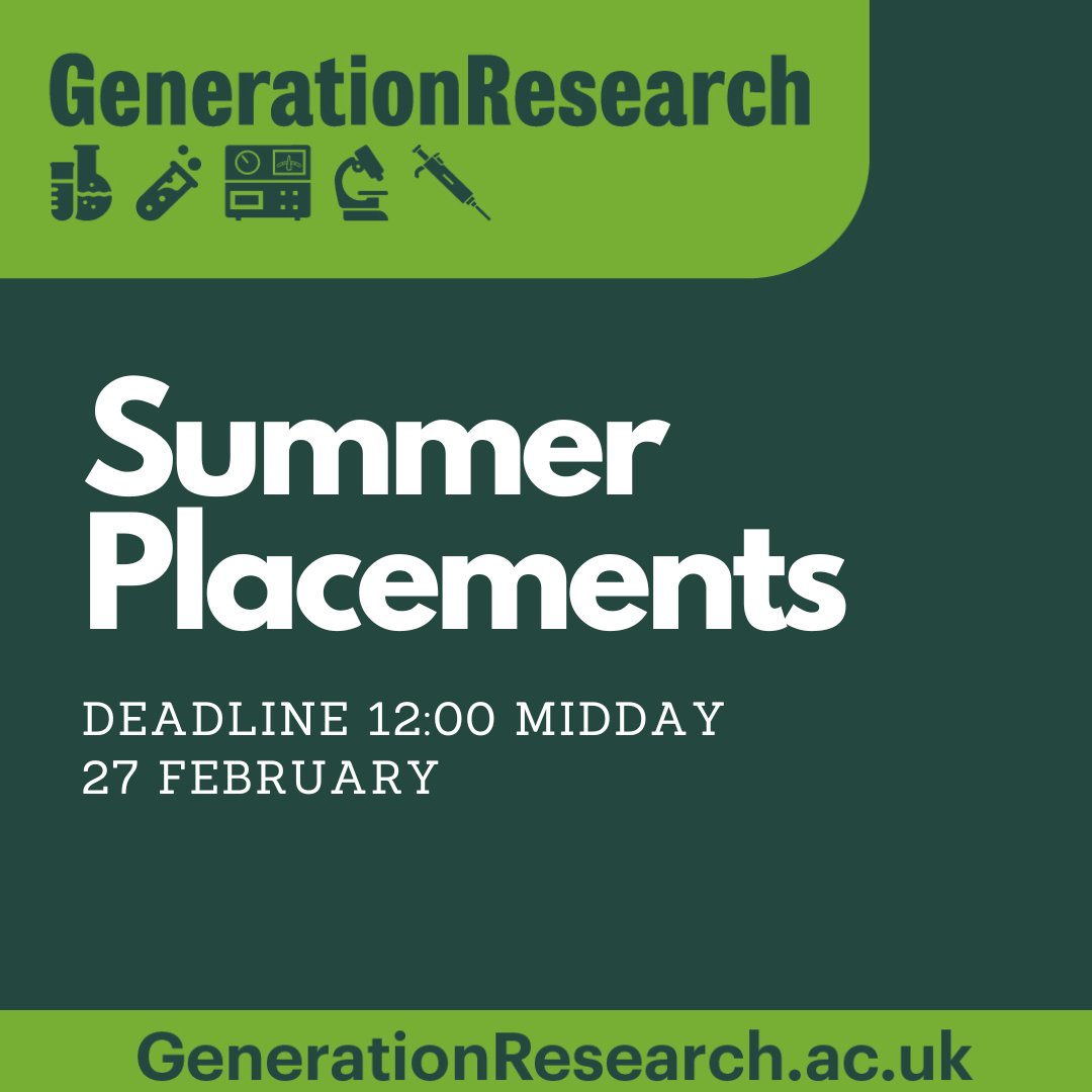 theks2k's tweet photo. GenerationResearch Summer placement opportunities, Applications open now! 

6-12 weeks fully paid placements available for students at the University of York and across Yorkshire, Humberside, and Teesside (please check the projects for eligibility criteria) https://t.co/MjY6EJ0XNz