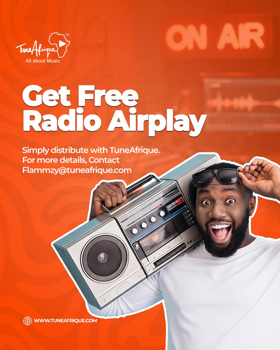 Turn up the volume on your music career! 📻🔥 

Getting your tracks on the airwaves shouldn't be a struggle. Distribute with us, and let’s get you heard.

📧 Contact: Flammzy@tuneafrique.com

🌐 Visit: tuneafrique.com