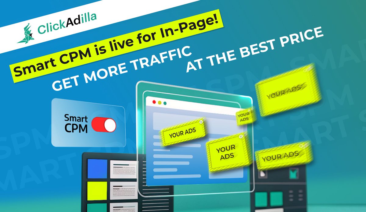 Clickadilla1's tweet photo. Smart CPM + In-Page = ROI automation. 🚀 Stop guessing fixed bids. The algorithm finds the lowest winning price while keeping your volume high. Optimize less, earn more. 
🐊 Switch to smart CPM: https://t.co/wJYPwHlxNF https://t.co/v97j7y4Snf