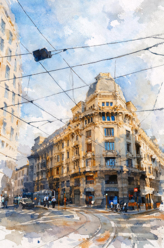 ArtSyndrome75's tweet photo. Historic Street Corner Milan Watercolor Cityscape

https://t.co/DUEO7LjSb6

This watercolor cityscape presents a historic street corner in Milan. Soft grays, warm stone tones, and expressive brushwork capture the movement of city life and classic Italian architecture. 

#Milan https://t.co/L8dTk7rBNW