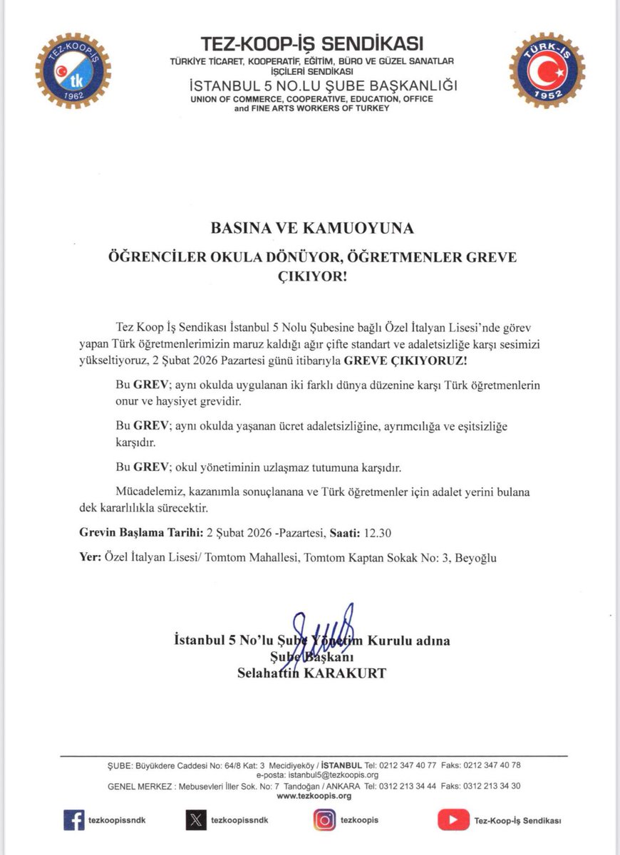 İtalyan Lisesi'nin Türk öğretmenleri grevde...

Hayret, İtalyan Büyükelçiliği'nin bu konuyu buralara getirmeden çözememiş olmasına inanamıyorum...