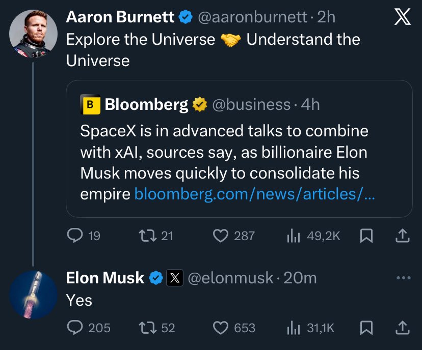 🔥 Maybe the rumors about the SpaceX-xAI deal were true 

👀