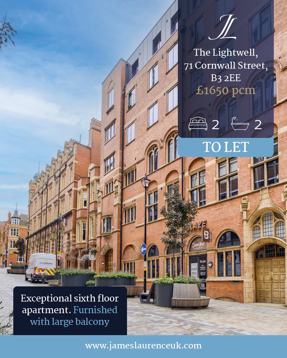 This exceptional sixth-floor apartment is located in the sought after development, The Lightwell. Located on Cornwall Street, just a stone's throw from the bustling Colmore Row.

💻To find out more information:
jameslaurenceuk.com/property/the-l…

#torent #forlet #rental #apartment