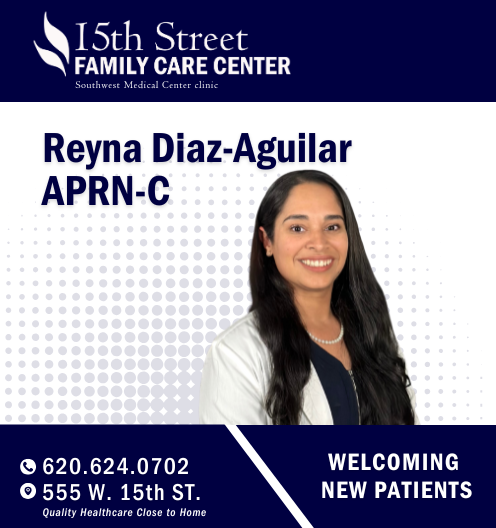 SWMCMedCenter's tweet photo. Looking for a new provider? 👩‍⚕️Meet Nurse Practitioner Reyna Diaz-Aguilar at 15th Street Family Care Center! She’s here to support your health with personalized, compassionate care. Call today to make an appointment! 620.624.0702 https://t.co/nKrkfq2lzS