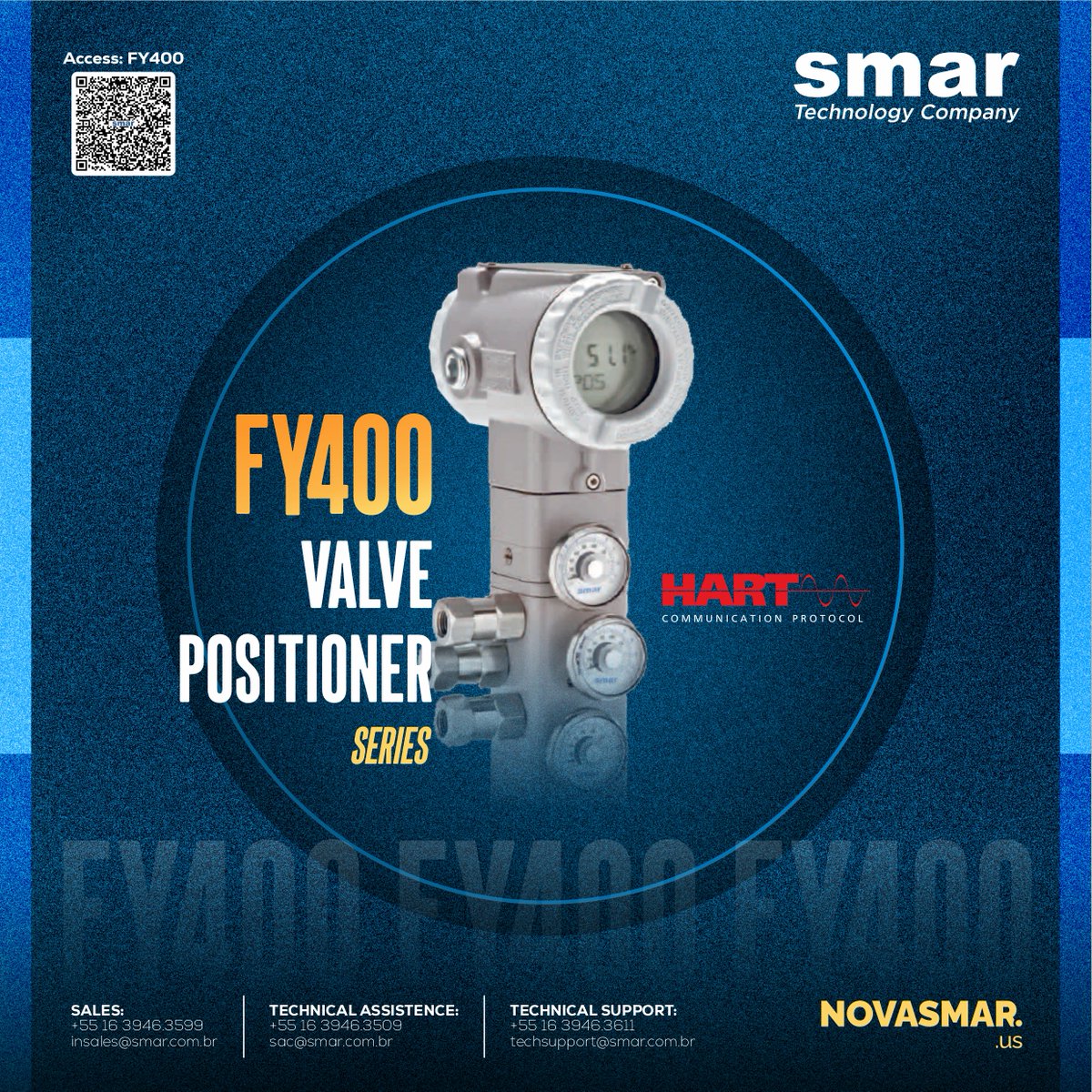 The FY400 Hart ® senses the actual stem valve position and it takes the corrective action according to a fully user configurable strategy. The “non-contact” position sensor (Hall effect based) prevents the inadequacy of links and levers.

Access FY400: smar.com/en/product/fy4…