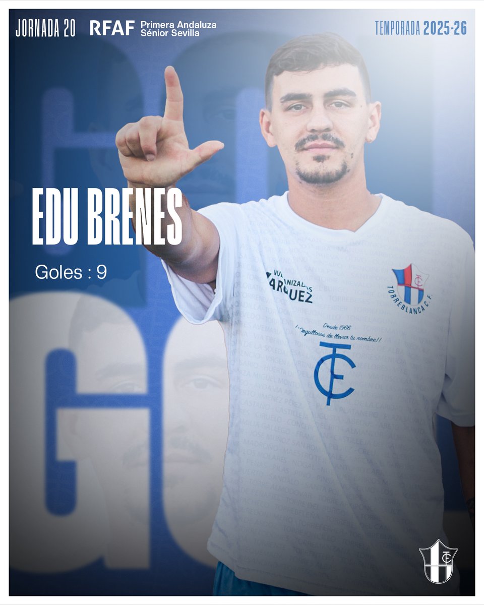 👤 Goleador de la Jornada | ¡ <a href="/EduBrenes9/">Edu Brenes Lora</a>  marca su 9️⃣º Gol en liga! A por más crack 💙🤍

#TorreblancaCF #TorreblancaVentippo