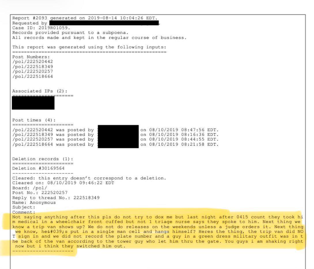 dessere88fenice's tweet image. 🚨File Epstein 

QUESTO È ENORME.

L'individuo che ha pubblicato anonimamente su 4Chan la mattina della morte di Epstein, il 10 agosto 2019, affermando di aver assistito a eventi strani in prigione prima della morte di Epstein, è stato identificato nei file Epstein.

Roberto