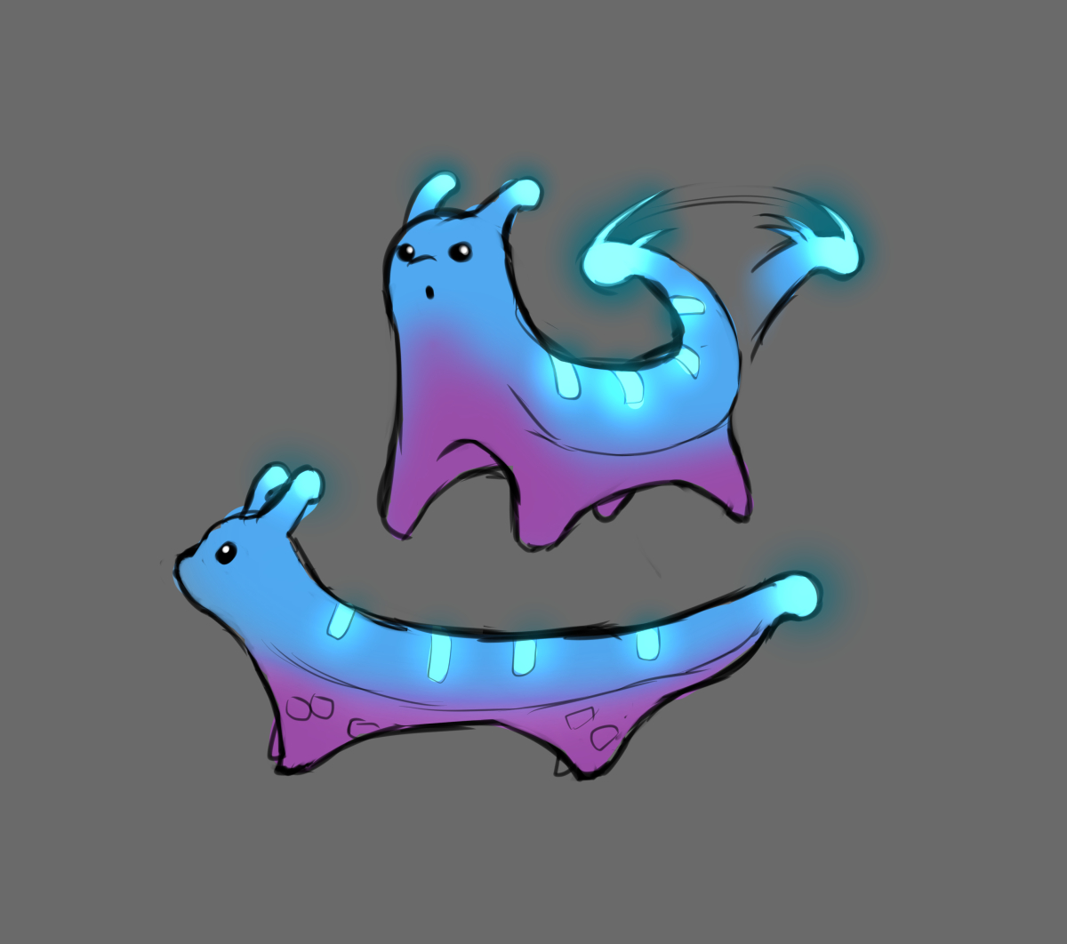 A glowing slug-dog sketch