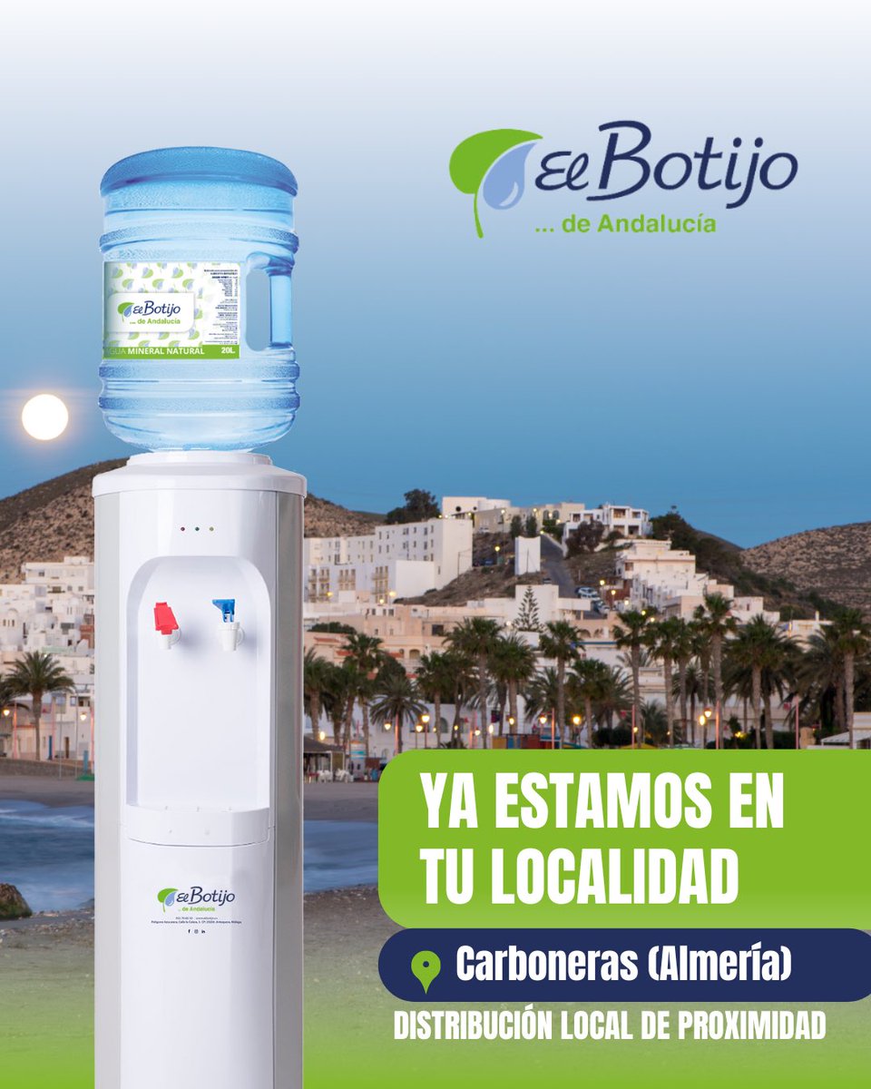¿Sabes que ya estamos en 📍Carboneras? 💚
Distribución local a domicilio para hogares y empresas. 🚛
Disfruta de la pureza de #SierraNevada 🏔️ con tan solo pulsar el grifo de agua fría/ caliente. 💧

elbotijo.es 

#aguamineralnatural #Carboneras #Almería #dispensador