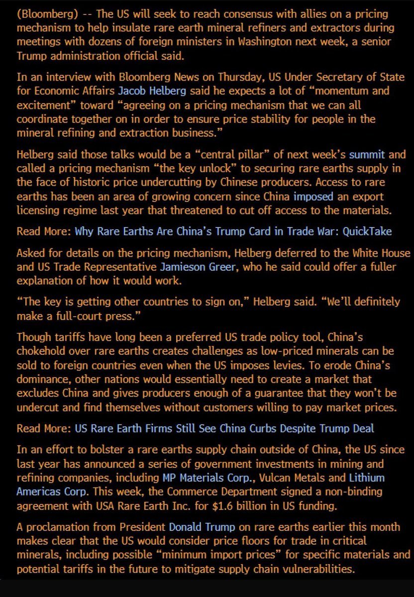 ekwufinance's tweet image. The US is working on a rare earth pricing system with its allies to reduce China’s dominance