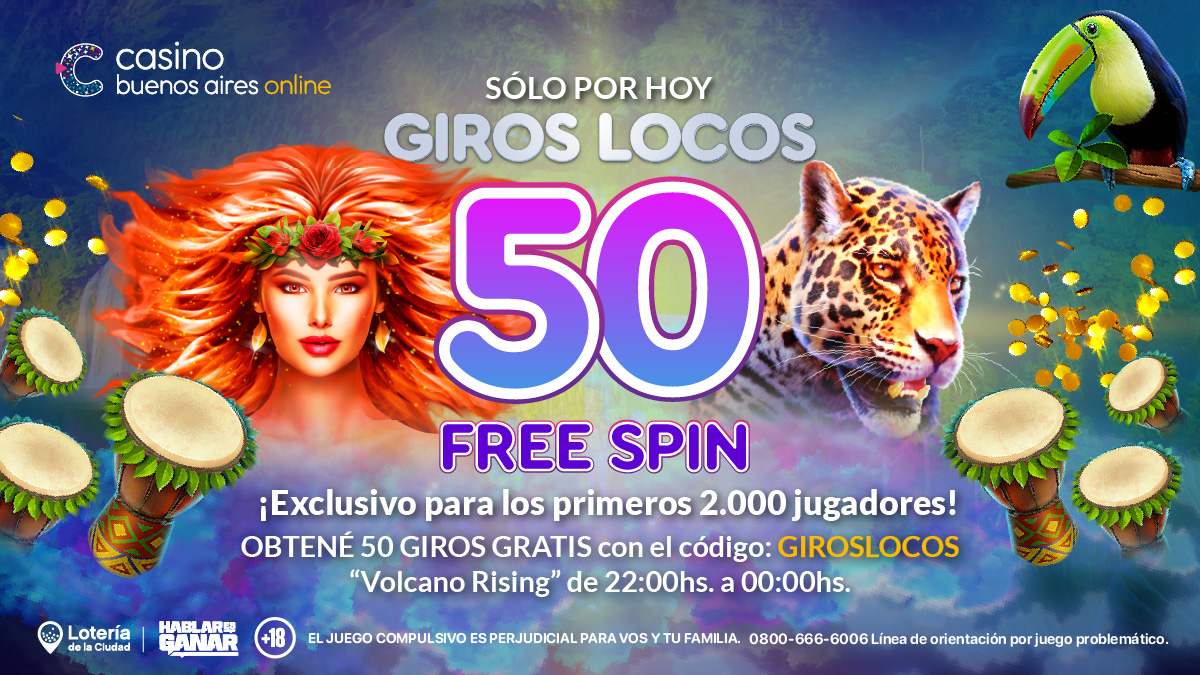 🔥 SÓLO POR HOY: GIROS LOCOS 🔥

🎰 50 FREE SPINS en Volcano Rising
🎁 Para los primeros 2.000 jugadores

👉 Ingresá el código GIROSLOCOS
⏳ Una vez cargado el código, aguardá unos minutos para que los giros se acrediten en tu cuenta.