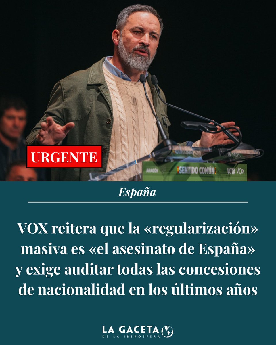 🔴 URGENTE | VOX reitera que la «regularización» masiva es «el asesinato de España» y exige auditar todas las concesiones de nacionalidad en los últimos años. 

📲 Si estás de acuerdo: COMPARTE