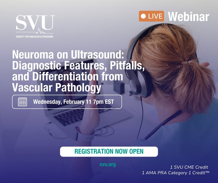 It's time to register! Join us for a focused review of neuromas, with practical insight into sonographic identification, differential diagnosis, and common imaging pitfalls with Abraham Ettaher, RVT FSVU!

🔗 zurl.co/fqLhS

#SVU #SVUwebinar