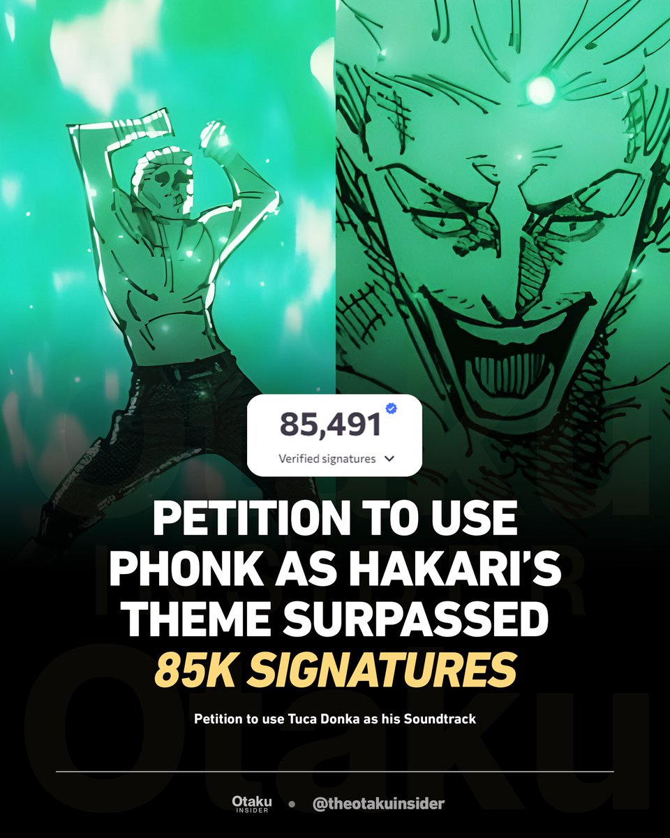 theotakuinsider's tweet photo. It’s Now Close to 100K Signatures.

Jujutsu Kaisen fans launched a petition urging MAPPA to use Tuca Donka as the theme song for Hakari’s Jackpot.

Originally created two years ago, the petition is now gaining a second wave of traction following Hakari’s appearance in the latest season of the anime.

What are your thoughts on this petition?