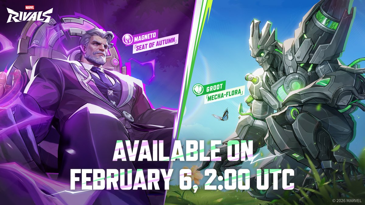 MarvelRivals's tweet image. ⚙️Metal and Nature join the frontlines.  

Groot returns in Mecha-Flora, where living roots merge with steel, proving that plants and machines are not opposites - but allies. At the same time, Magneto claims his place as the Seat of Autumn, a look that embodies control, legacy,…