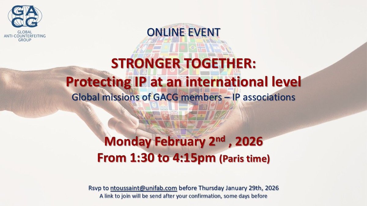 🗣️ Hoy hemos participado en el webinar “Stronger Together: Protecting IP at an international level”, organizado por el Global Anti-Counterfeiting Group.
Hemos explicado nuestra labor, próximos proyectos y los eventos que organizamos para proteger a las marcas y a los consumidores