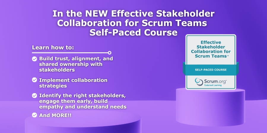 Scrumdotorg's tweet image. Ineffective stakeholder collaboration can result in delays, frustration, waste, and broken trust. This new self-paced course helps Scrum Teams evolve the way they work to engage stakeholders with practical collaboration!
Learn more: scrum.org/courses/self-p…
#Scrum #Stakeholders