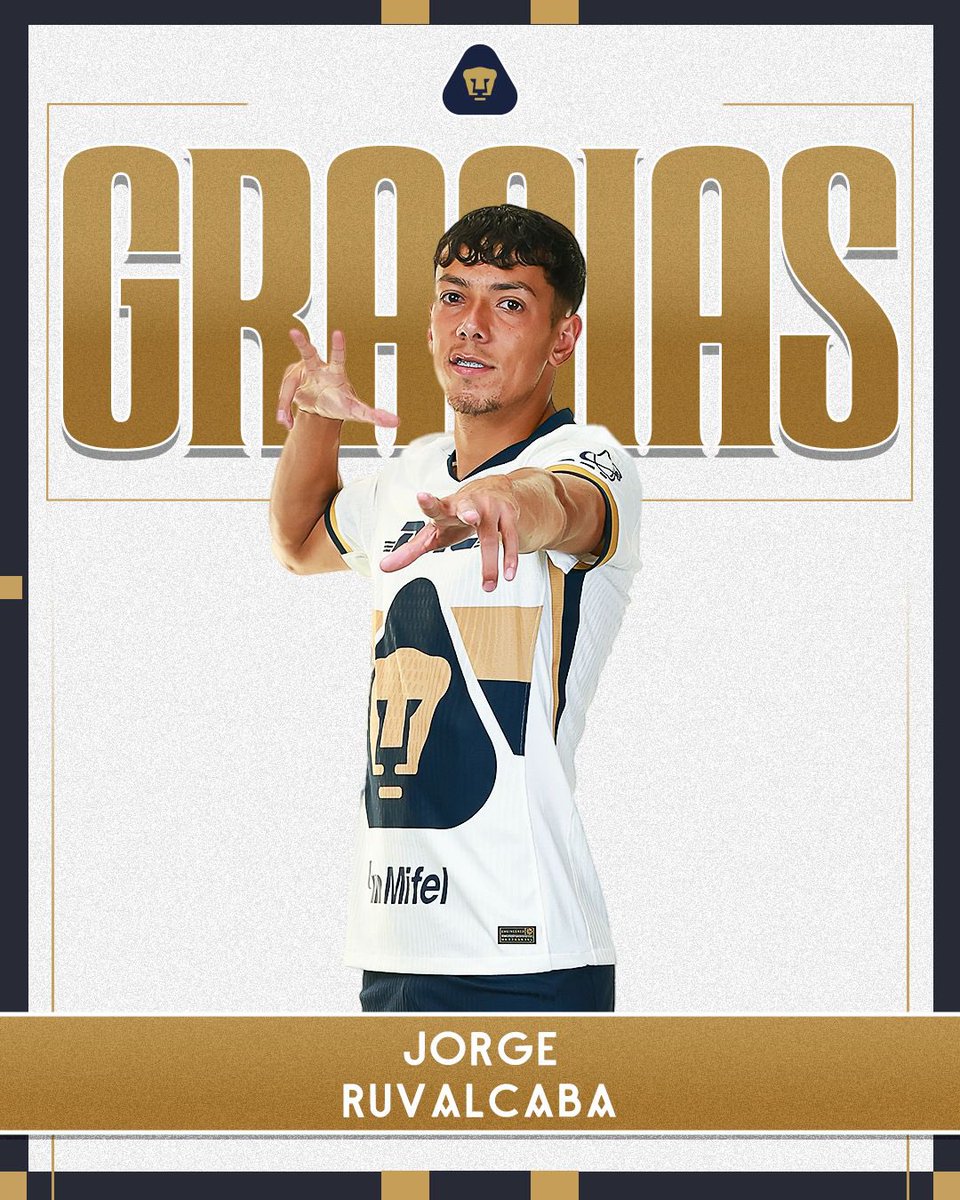 PumasMX's tweet photo. Gracias, Jorge Ruvalcaba, por cada esfuerzo, cada minuto y por siempre dejarlo todo con Pumas. Tu profesionalismo y entrega quedan marcados en el club. Te deseamos mucho éxito en esta nueva etapa. ¡Lo mejor siempre! 🏹

#UnidosPorLaHistoria https://t.co/gZNDYXUeQN