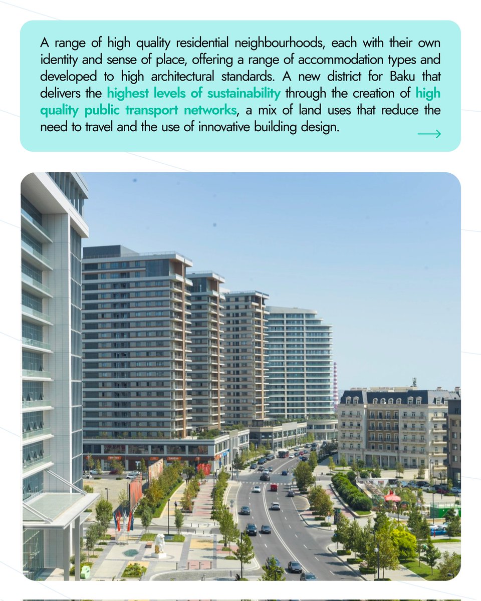 Within the framework of the “Baku White City” project, outdated industrial facilities were relocated beyond the city boundaries, remediation works were carried out to clean land polluted by oil for more than a hundred years, and the coastal boulevard was improved and landscaped.