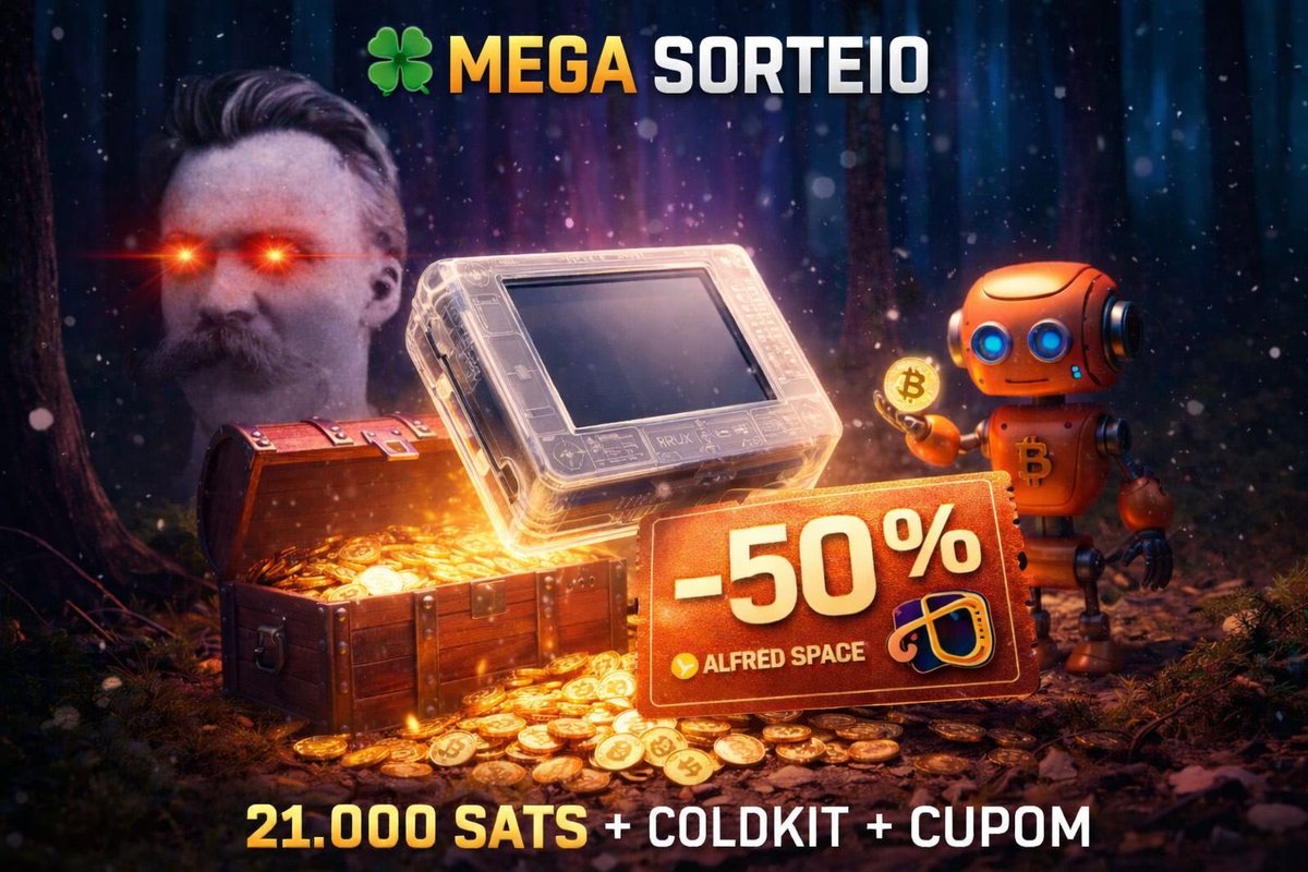 🍀 MEGA SORTEIO — MARÇO
🟠 BITCOIN + COLDKIT + CUPOM

🎁 PARA VOCÊ:
🟠 21.000 sats
🧊 ColdKit > Krux Transparente (Em breve disponível para compra na dseclabs)
🎟️ Cupom de 50% de desconto no Alfred Space
(uso máximo do cupom: 20x)

🤝 PARA QUEM CAMINHA COM VOCÊ:
🟠 21.000 sats

A