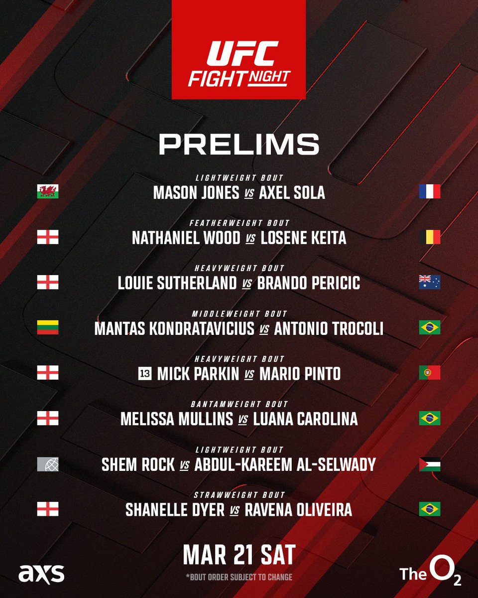 YOUR FULL UFC LONDON CARD IS HERE 🇬🇧 🔥

#UFCLondon | March 21 | LIVE on TNT Sports and discovery+