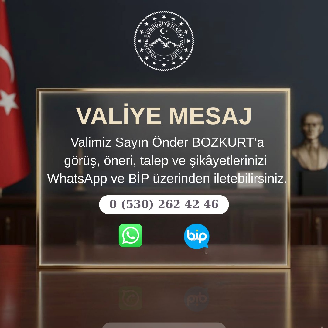 📱 Valiye Mesaj Hattı 🇹🇷

Vatandaşlarımızın talep, öneri, görüş ve şikâyetlerini doğrudan iletebilmeleri amacıyla “Valiye Mesaj Hattı” hizmete alınmıştır.

Hemşehrilerimiz;
📱 WhatsApp ve BİP uygulamaları üzerinden,
📞 0 530 262 42 46 numaralı hat aracılığıyla talep, öneri, görüş