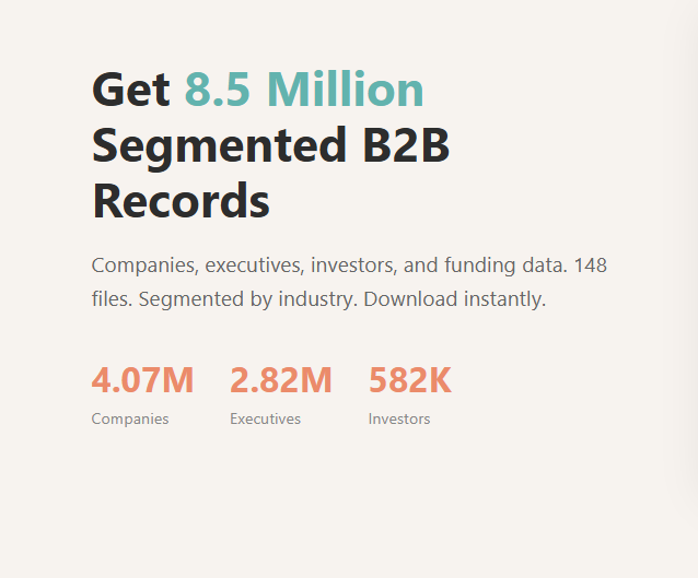 4,073,000+ companies and 2.8m founders and execs organized into targetable lead lists.

No scraping. No cleaning. Just plug and play.

I took 2 massive company database and segmented it into 13 industry-specific lists.

Here's what's inside:

→ 817K Software &amp; Technology