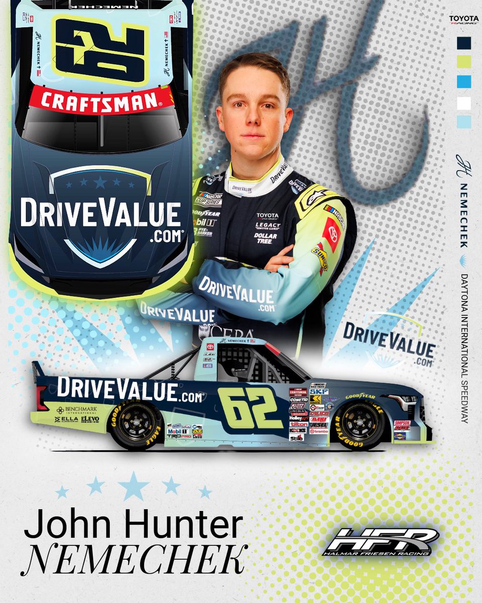 DerekYoder_'s tweet image. @NieceMotorsport: 
#44 @andresplg2 | Acceptance Insurance  

Halmar Friesen Racing: (@StewartFriesen) 
#62 @JHNemechek  | #DriveValue  

@MBMMotorsports: 
#69 @TomassiTyler | Tomassi Law, LLC

@SpireMotorsport: 
#77 @CarsonHocevar | @IKEAUSA  | @BestBuy  

#NASCAR | @Frontstretch