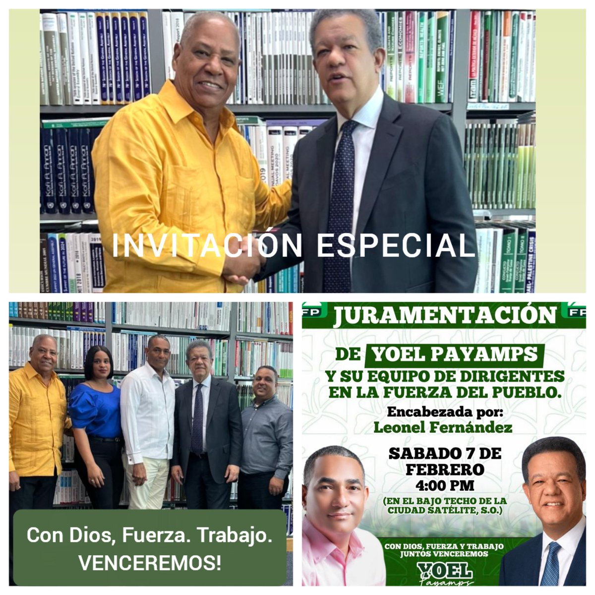 GomezRadhames's tweet photo. Leonel Fernandez agotará una apretada agenda en Santiago este fin de semana. Se juramentarán en la Fuerza del Pueblo dirigentes y miembros del PRSC, PRM, PLD, DXC . Ven este sábado 7 de febrero a las 5:00 de la tarde al Techado Eligio Silverio,  Santiago Oeste y únete a nosotros! https://t.co/48oWrc0oIs