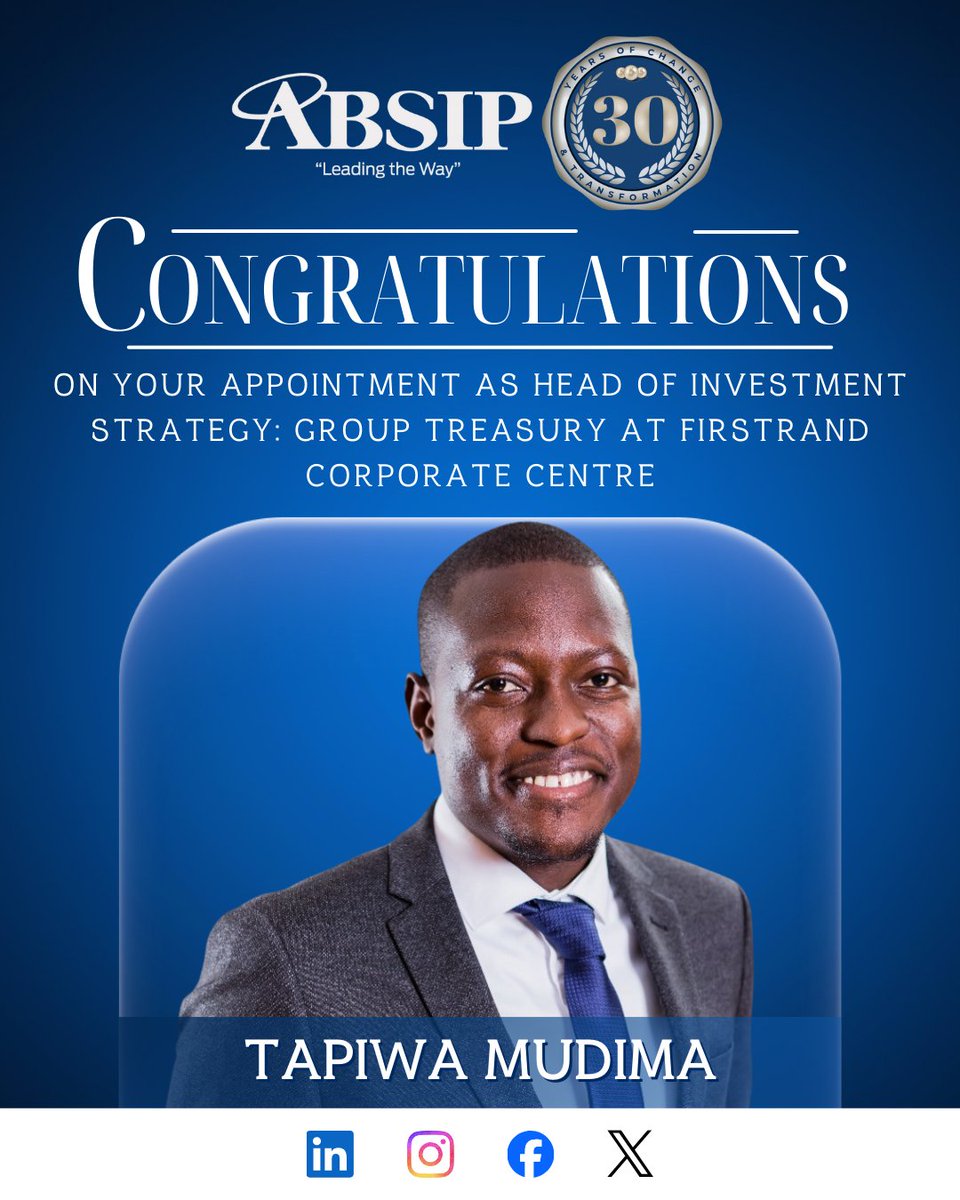#ABSIPcongratulates , Tapiwa Mudima, FASSA, on his achievement!