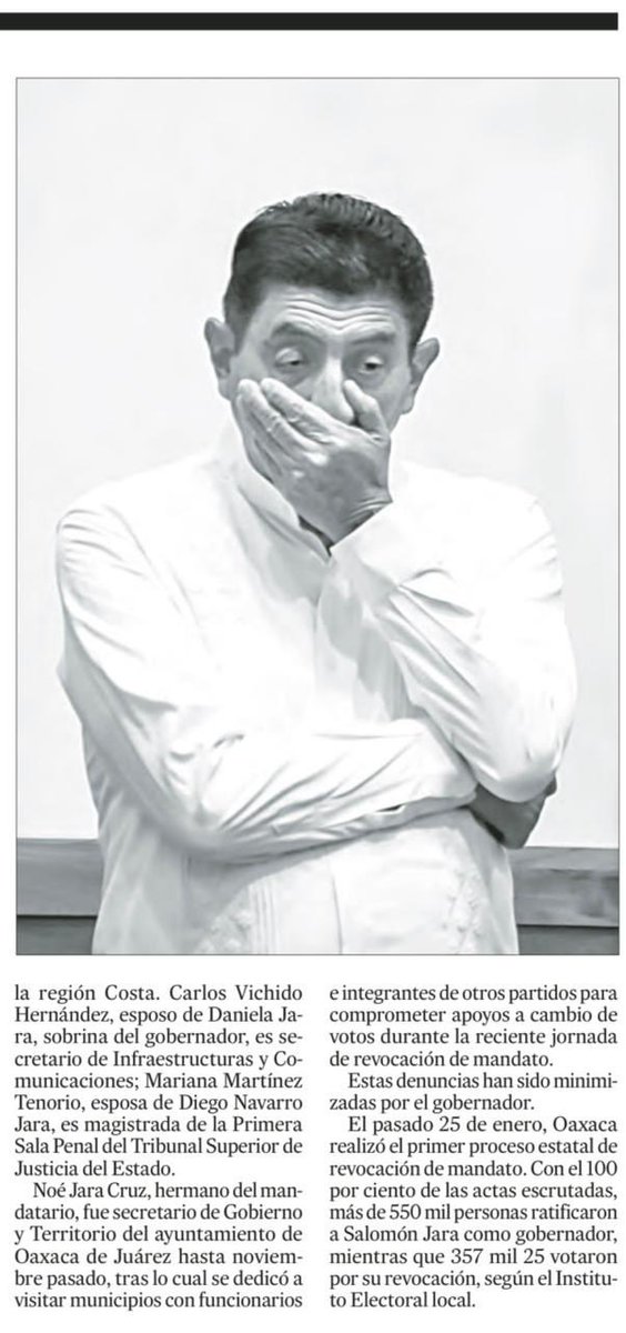 En la prensa nacional siguen documentándose y exhibiéndose los excesos, el nepotismo y la captura del poder en Oaxaca bajo el gobierno de <a href="/salomonj/">Salomón Jara Cruz</a>.
La 4T perdió autoridad moral. Se volvió un lastre para el proyecto nacional de <a href="/Claudiashein/">Claudia Sheinbaum Pardo</a> 
¡ Y se quedaron cortos!