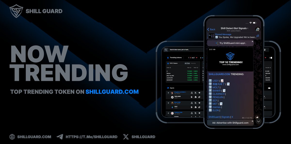 SHILLGUARD | Weekly Trending📊

Utility or memes, here’s what’s trending this week, across $SOL, $BNB and beyond, based on platform attention and activity.

1️⃣ USD1 <a href="/WorldLibertyFi/">WLFI</a>
2️⃣ 我踏马来了 
3️⃣ MOLT <a href="/moltbook/">moltbook</a>
4️⃣ BANKR
5️⃣ CLAWNCH
6️⃣ PENGUIN <a href="/NietzscheanSol_/">Nietzschean Penguin</a>
7️⃣ SCF
8️⃣ MET