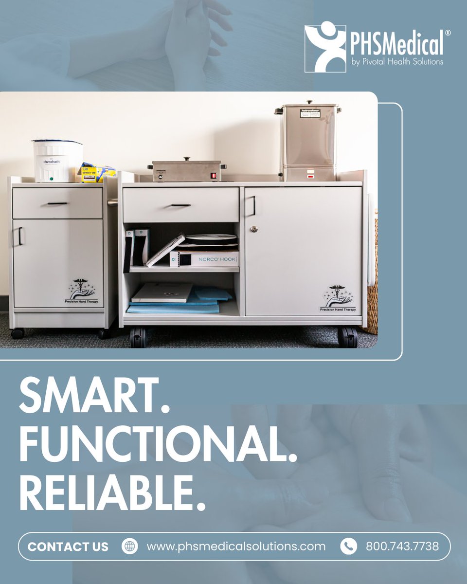 PHSMedical's tweet image. Smart spaces support better recovery. 🧠💪
Upgrade your therapy room with our modality and splint carts 🧰⚙️ and customize the design by adding your logo decal. 🛠️✨
📍 Precision Hand Therapy | Santa Barbara, CA

#PHSMedical #PivotalHealthSolutions #TherapyEquipment