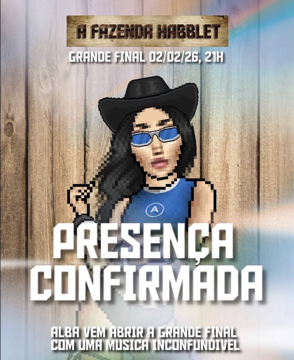 Aura e Alba são as atrações confirmadas da grande final de A FAZENDA HABBLET

Alba irá começar a noite abrindo o red carpet com seu sertanejo potente e hits do meu novo ep BeatNejo

Aura irá ser a grande atração da final com um show vibrante e hits do seu ep Reflexo