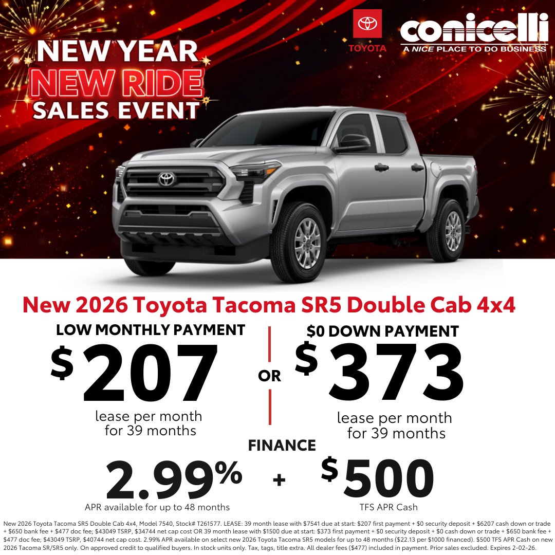 ConicelliSpring's tweet image. 🚨 Last day for New Year, New Ride deals at Conicelli Toyota of Springfield! 🚗💨 Lease or finance your Toyota before it’s too late 👉 bit.ly/2xIu6C9 
 #ToyotaDeals #NewYearNewRide