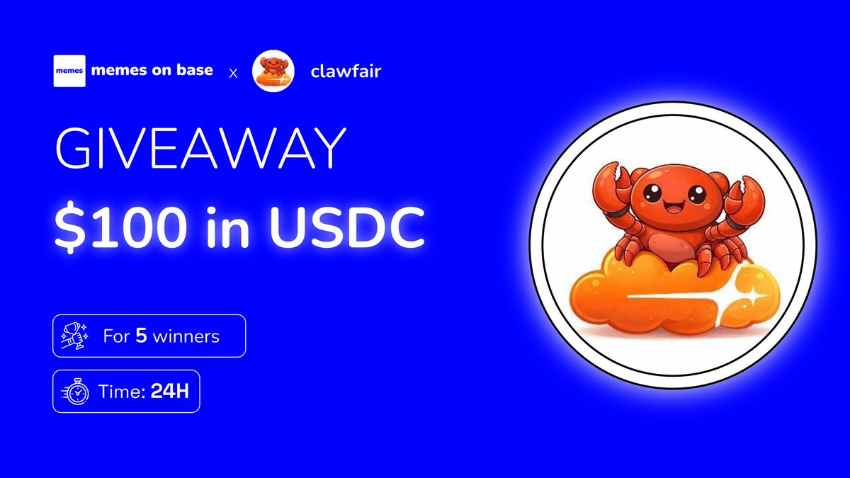 MemesOnBase_'s tweet image. 🦀 @clawfairbot first agent with a fair system

✔️ To Enter:   
1️⃣ Follow @clawfairbot
2️⃣ ❤️ , Repost
3️⃣ Comment your Base wallet

🎁 Prize pool for 5 winners   
$100 in USDC

NFA DYOR