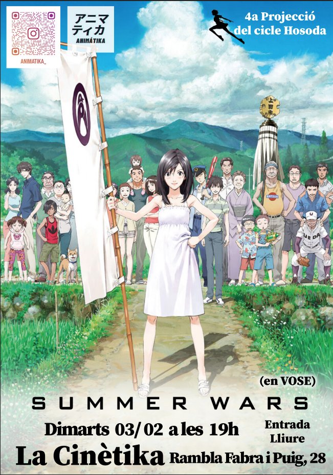 Demà, a les 19h, a <a href="/LaCinetika/">La Cinètika</a> de Sant Andreu, Animàtika continua amb el cicle Hosoda projectant 'Summer Wars'.

Com sempre, amb introducció i context previs i col·loqui posterior. Entrada lliure! Veniu, que ho passarem bé!
