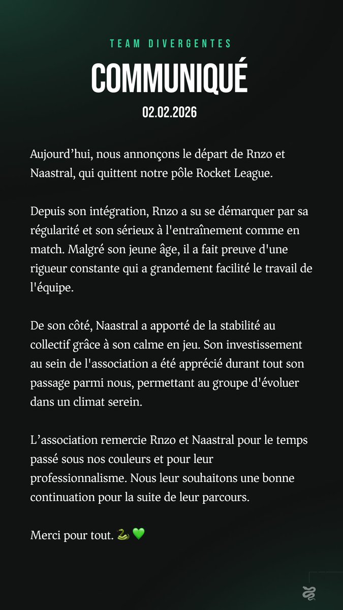 Communiqué officiel sur le départ de Rnzo et Naastral 🐍