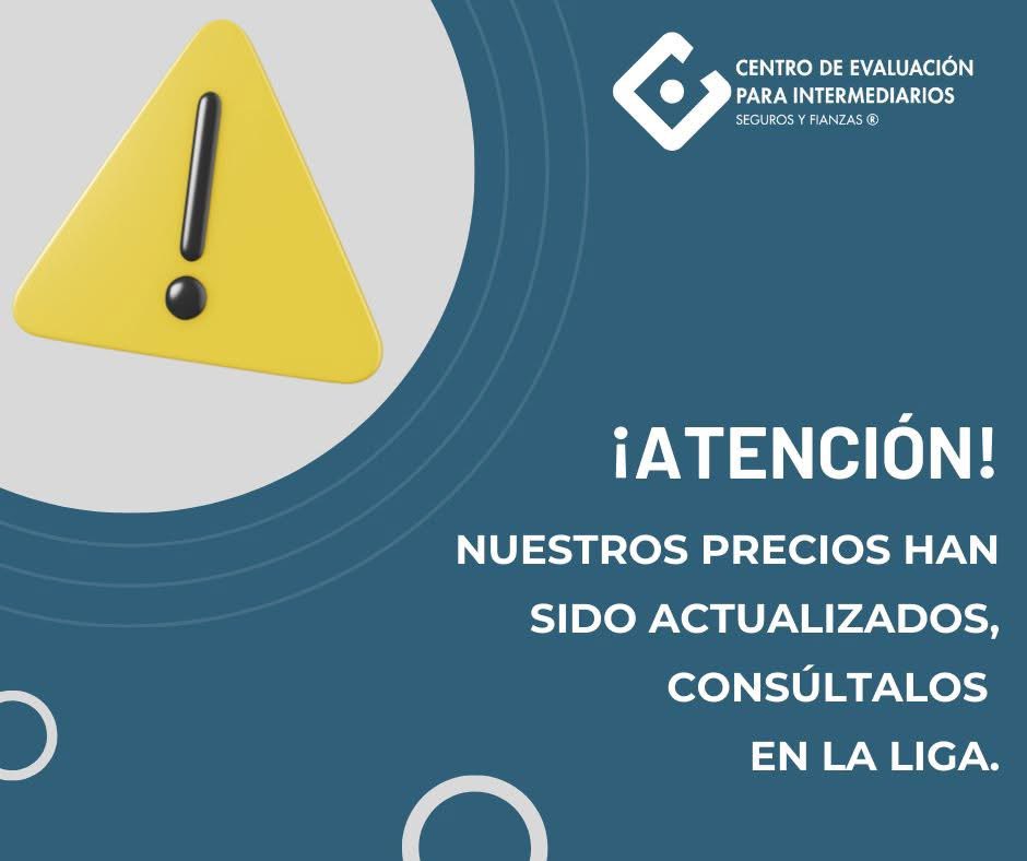 Les informamos que nuestros precios han sido actualizados.
Para conocer las tarifas vigentes, les invitamos a consultarlas directamente en nuestra página examencei.com.mx/precios-seguro…

Agradecemos su preferencia.

Centro de Evaluación para Intermediarios.

#AvisoImportante