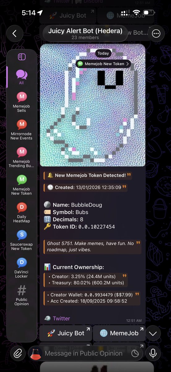 whoTfisultan's tweet photo. 📢 Group Migration Notice

We’ve migrated to a new, improved and better alert center with enhanced features and structured monitoring across:

• Memejob
• Saucerswap 
• DaVinci Tracking
• Daily heatmaps & more.

Join here 👇
https://t.co/kCjNMpI92L
 
Support / Suggestion?
DM is open 🤝