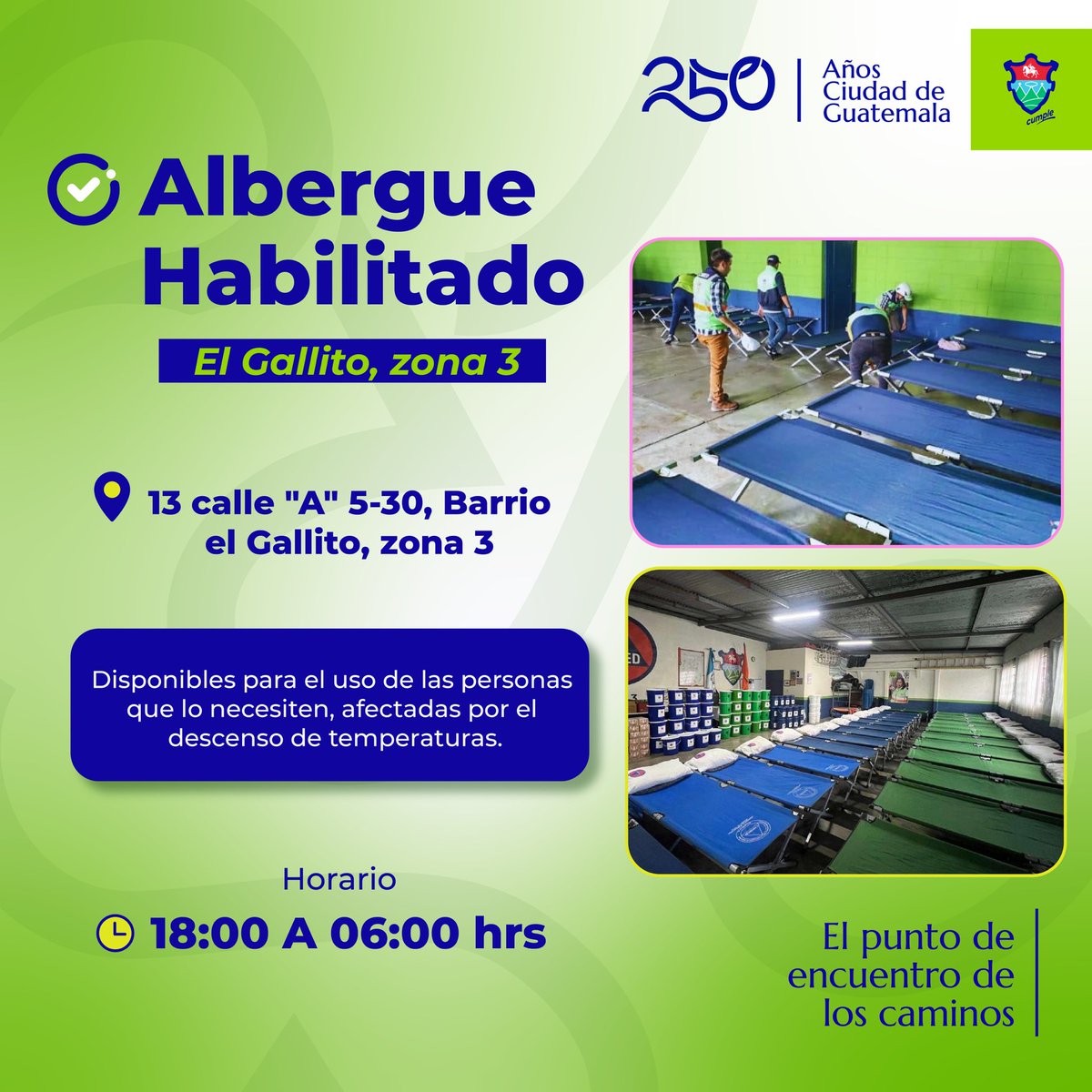 Por las bajas temperaturas, el albergue municipal en #zona3 está habilitado para brindar resguardo y abrigo a quienes más lo necesitan durante las noches más frías.

Equipos municipales y el <a href="/bomberosmuni/">Bomberos Municipales</a> están listos para apoyar a cualquier vecino que lo requiera.