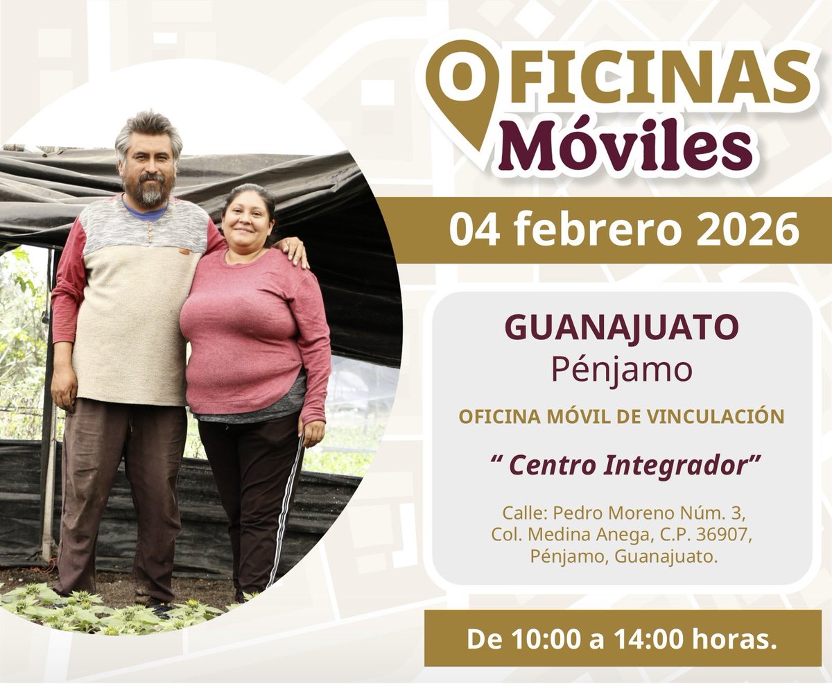 BienestarGto4t's tweet photo. 🗓️En febrero se abre el registro focalizado del Programa @JovConFuturo.
 
Si cumples los requisitos y vives en un municipio participante, inscríbete en línea o en la oficina móvil, consulta fechas y ubicación👇🏽
📲Más información en: …https://t.co/wqYJKXvc6R https://t.co/ukUeNNnV21