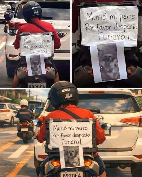 Un motociclista fue captado en medio del tráfico, avanzando despacio entre bocinas y apuros. En la parte de atrás llevaba un cartel sencillo, pero imposible de ignorar. No buscaba llamar la atención ni nada en especial, solo pedía un poco de respeto para una despedida.

No sé