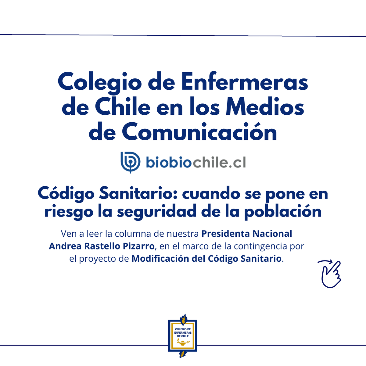 colegioenfermer's tweet photo. Ven a leer la columna de nuestra Presidenta Nacional Andrea Rastello Pizarro, en el marco de la contingencia por el proyecto de Modificación del Código Sanitario.

Código Sanitario: cuando se pone en riesgo la seguridad de la población. https://t.co/u0gJSgzIrZ