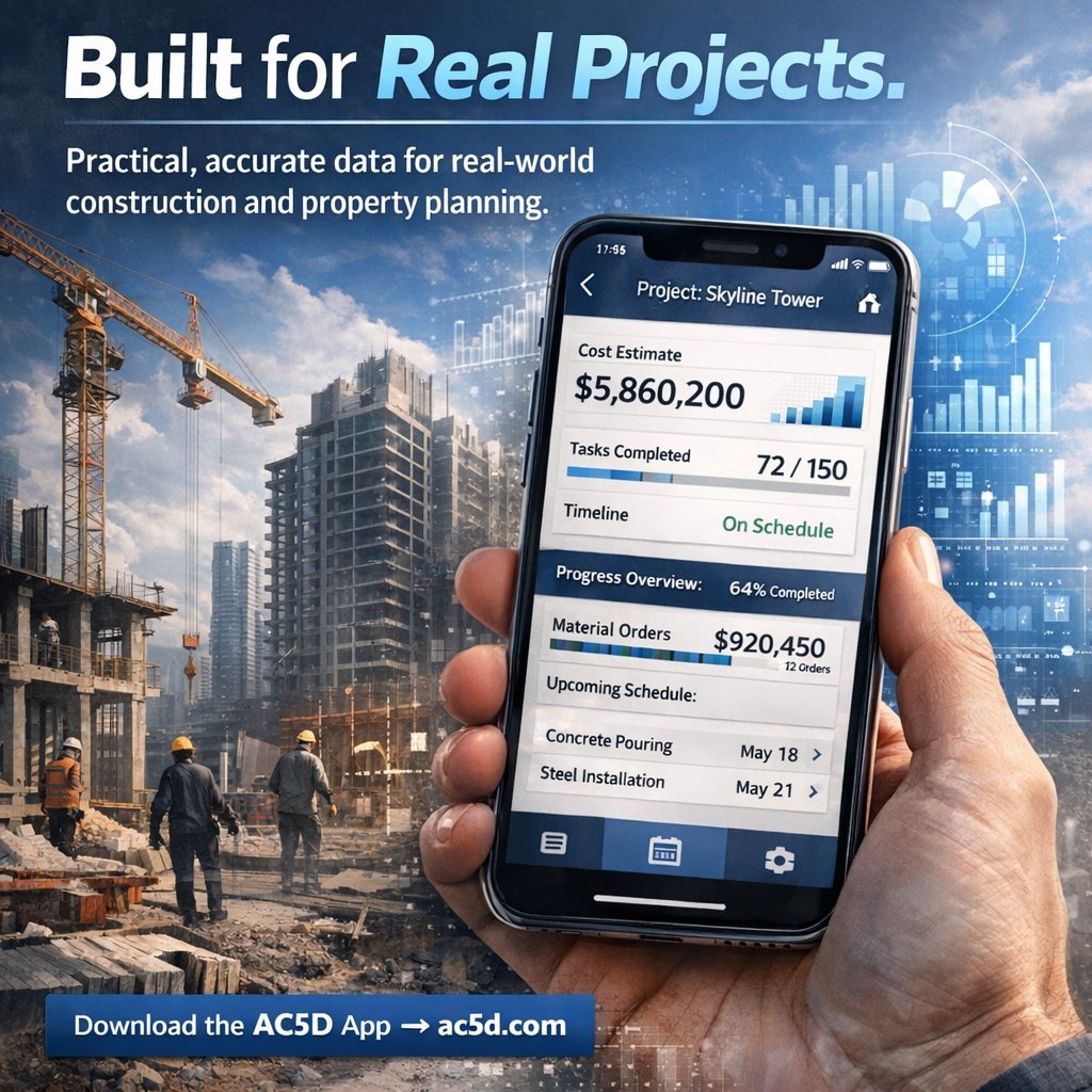 Ac5d292208's tweet image. AC5D isn’t a theory-based calculator—it’s built for real-world construction and real property projects.

Plan with confidence using practical, accurate data.

📷 Download the AC5D App today: ac5d.com

#RealProjects #ConstructionTech #PropertyEstimation #AC5DApp